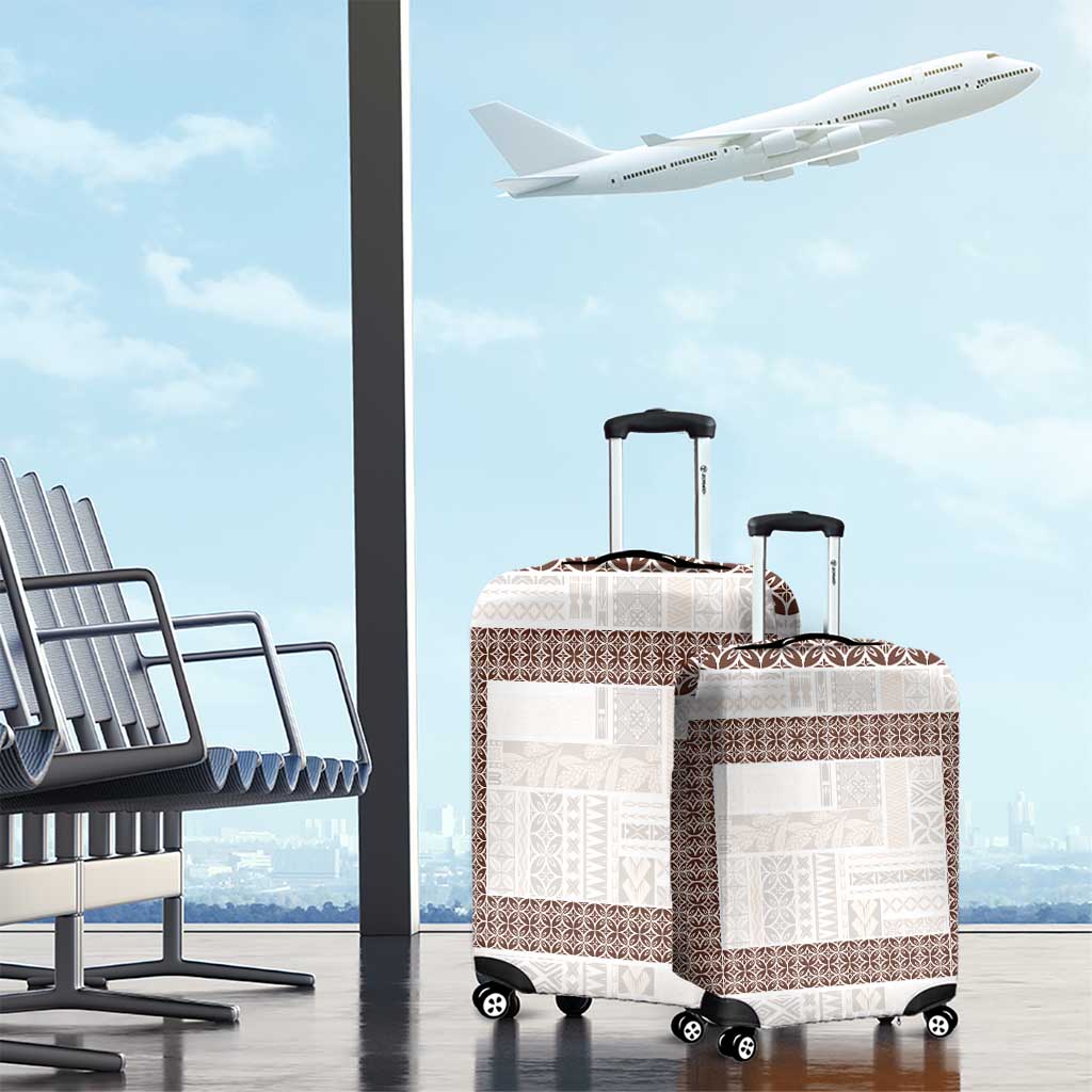 Samoa Siapo Brown Trimmed Luggage Cover Samoa White Sunday - Polynesian Pride