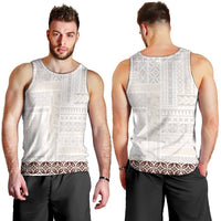 Samoa Siapo Brown Trimmed Men Tank Top Samoa White Sunday - Polynesian Pride