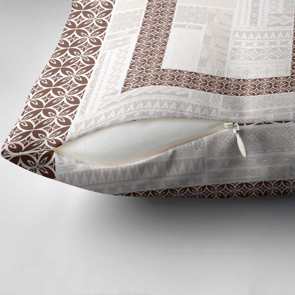 Samoa Siapo Brown Trimmed Pillow Cover Samoa White Sunday - Polynesian Pride
