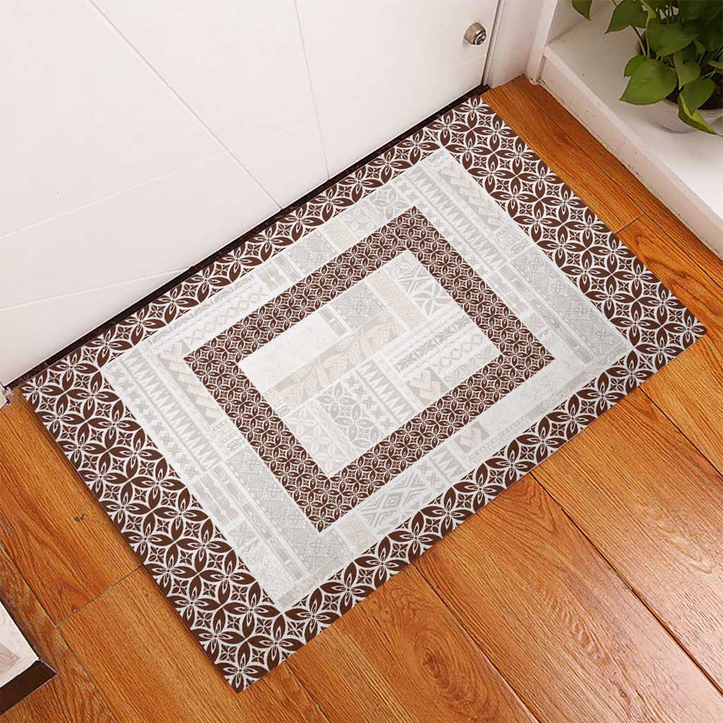 Samoa Siapo Brown Trimmed Rubber Doormat Samoa White Sunday - Polynesian Pride