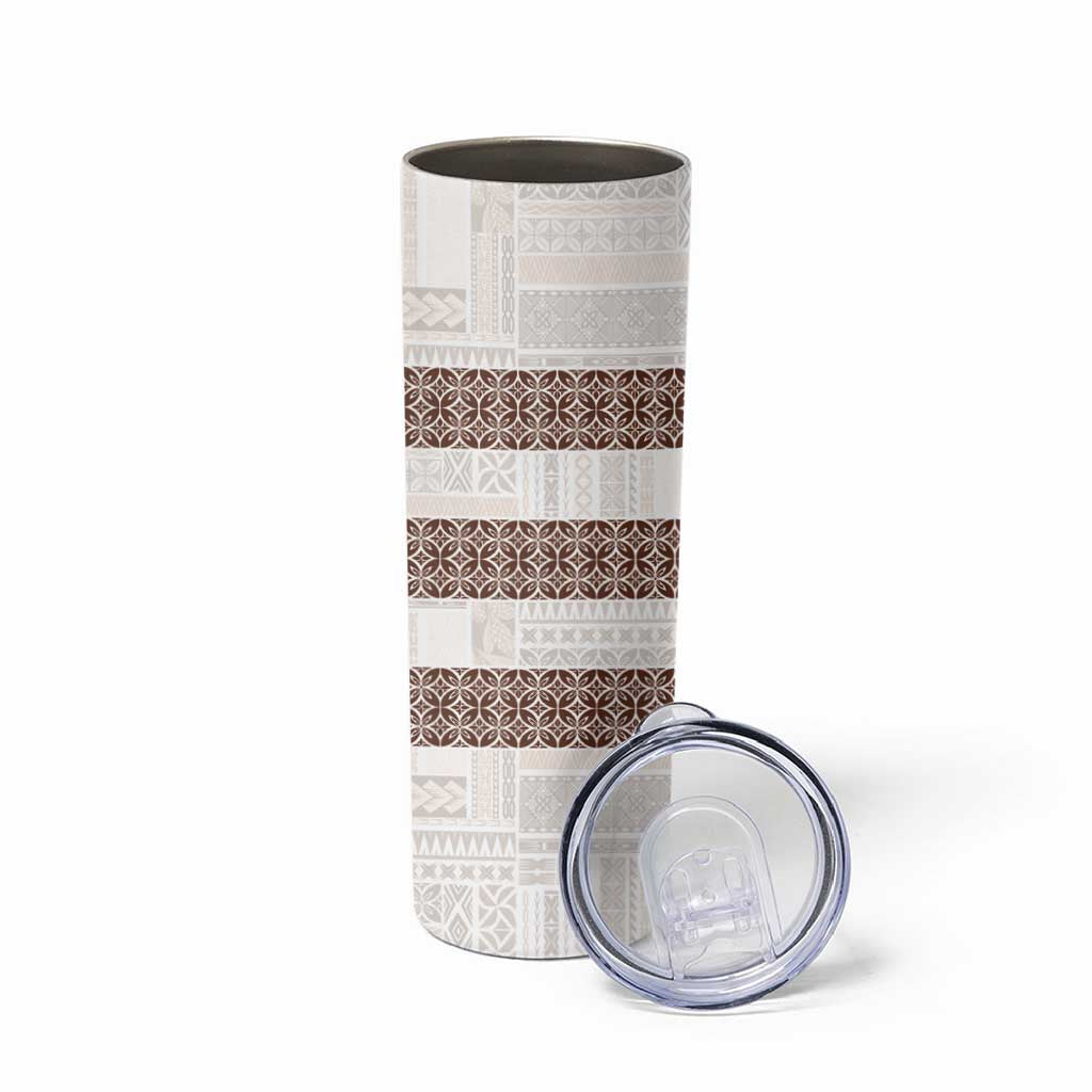 Samoa Siapo Brown Trimmed Skinny Tumbler Samoa White Sunday - Polynesian Pride