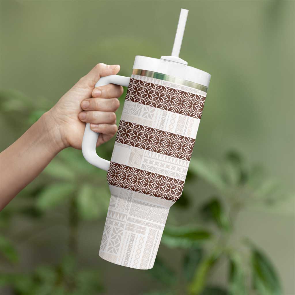 Samoa Siapo Brown Trimmed Tumbler With Handle Samoa White Sunday - Polynesian Pride