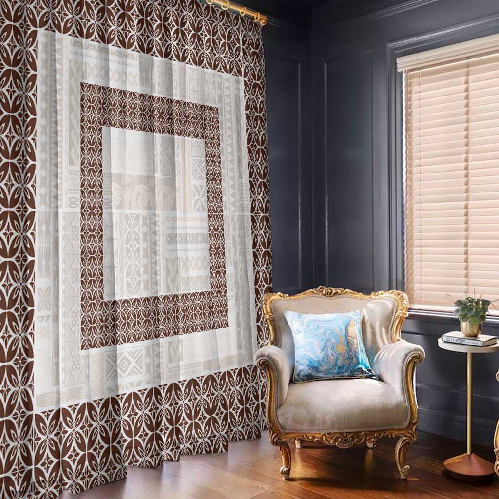 Samoa Siapo Brown Trimmed Window Curtain Samoa White Sunday - Polynesian Pride