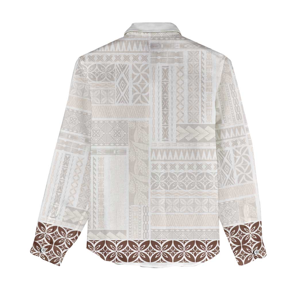 Samoa Siapo Brown Trimmed Women Casual Shirt Samoa White Sunday - Polynesian Pride