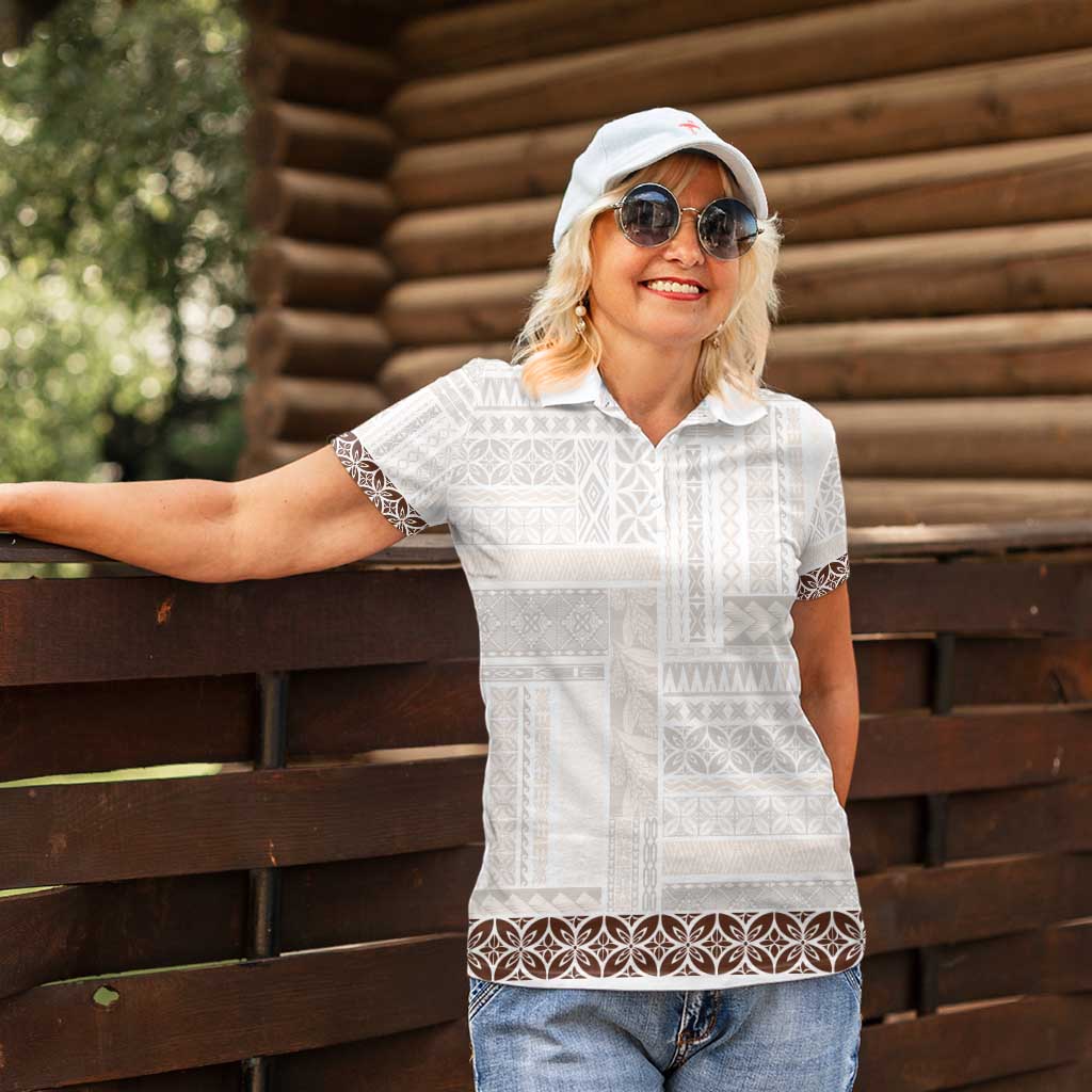 Samoa Siapo Brown Trimmed Women Polo Shirt Samoa White Sunday - Polynesian Pride