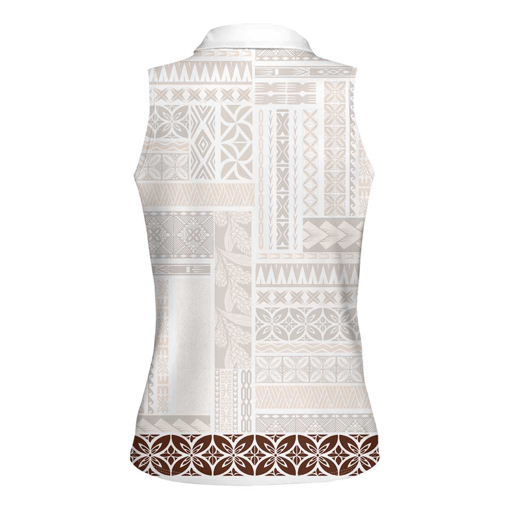 Samoa Siapo Brown Trimmed Women Sleeveless Polo Shirt Samoa White Sunday - Polynesian Pride
