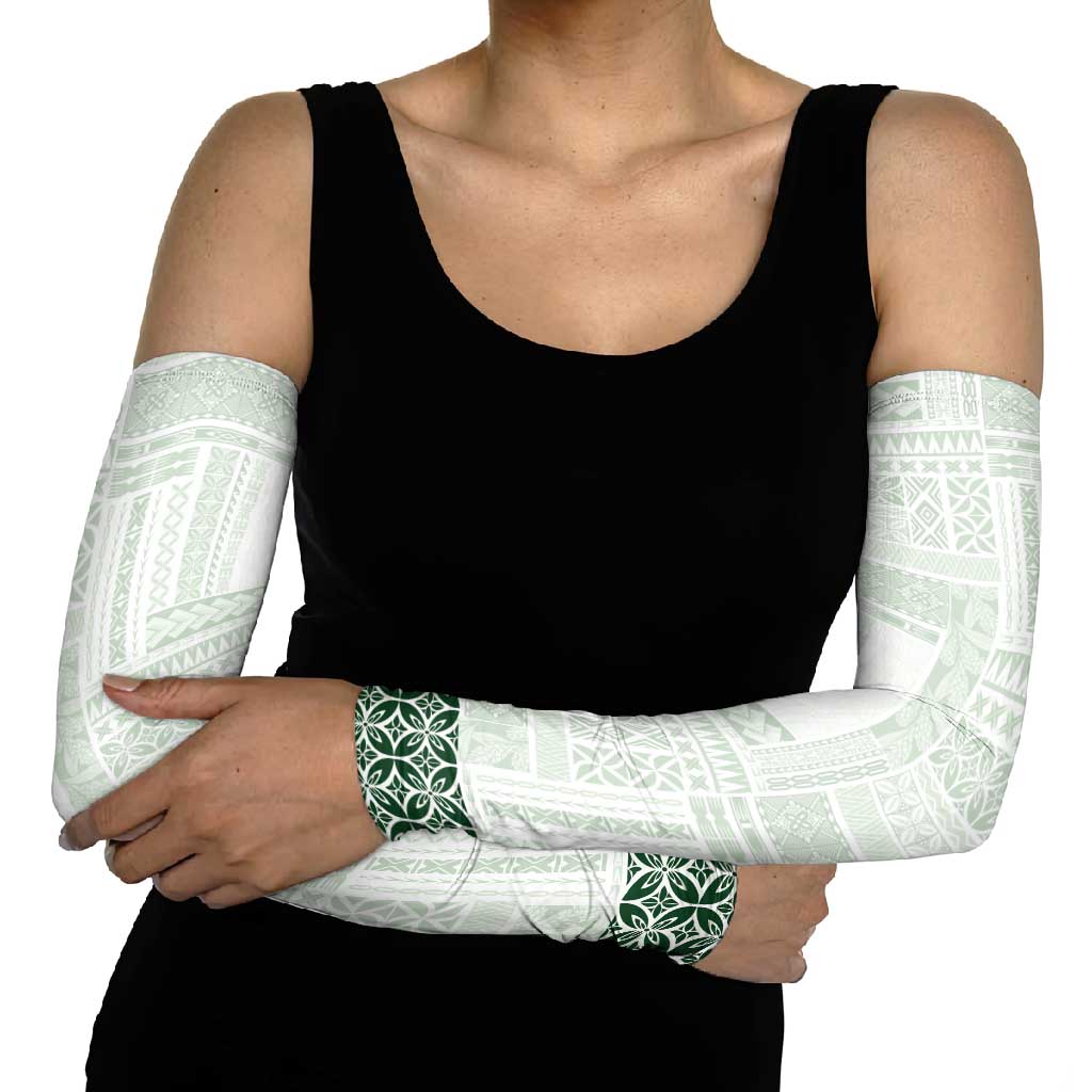 Samoa Siapo Green Trimmed Arm Sleeves Samoa White Sunday - Polynesian Pride