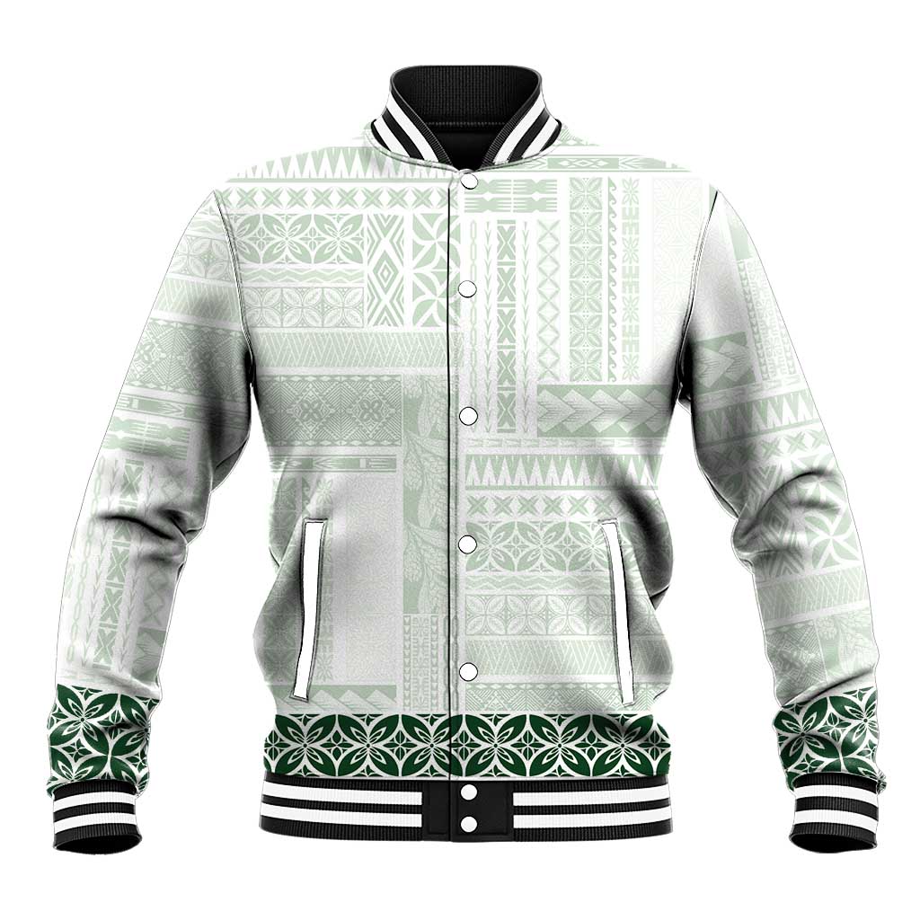 Samoa Siapo Green Trimmed Baseball Jacket Samoa White Sunday - Polynesian Pride