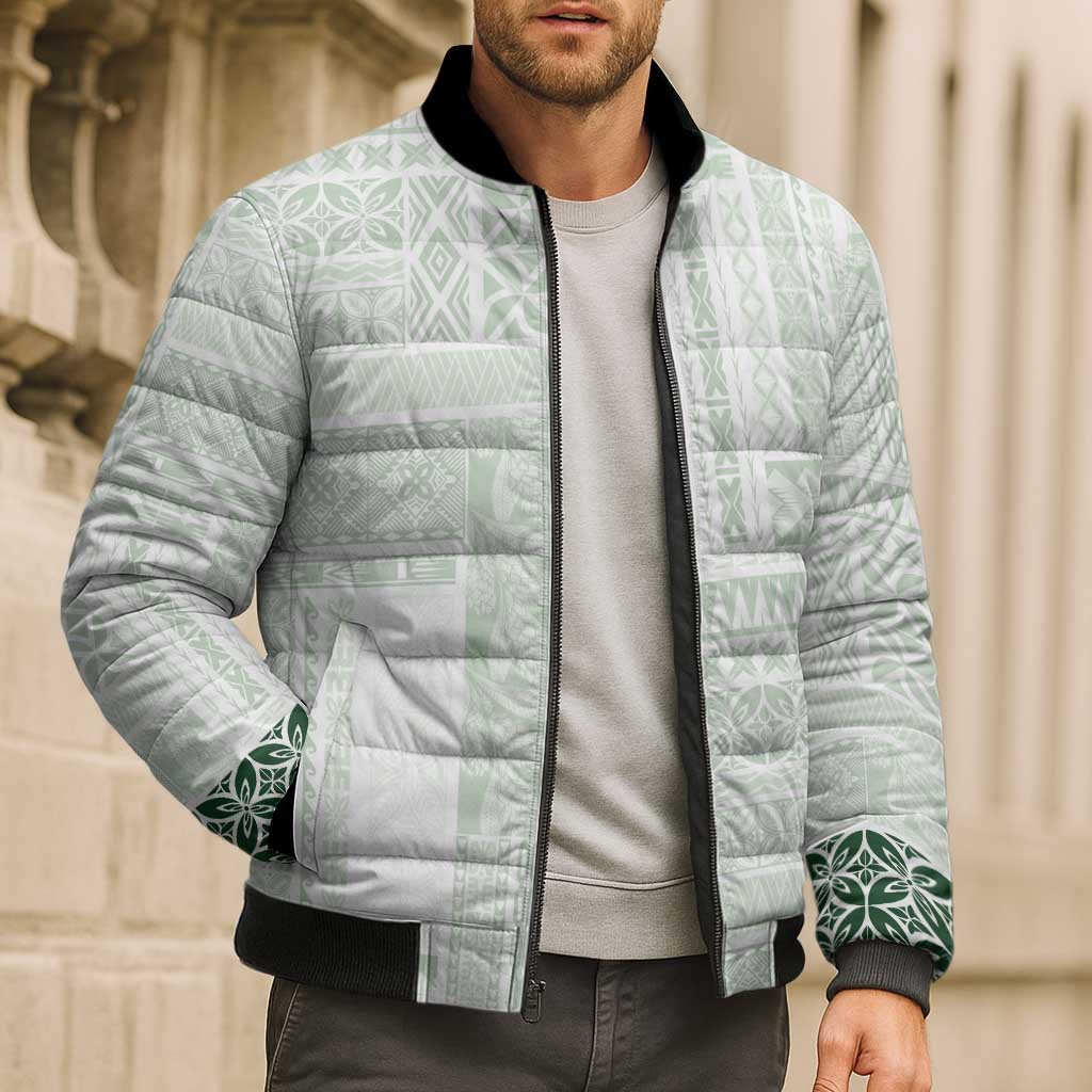 Samoa Siapo Green Trimmed Bomber Puffer Jacket Samoa White Sunday - Polynesian Pride