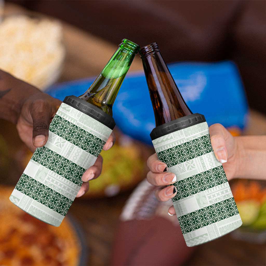 Samoa Siapo Green Trimmed 4 in 1 Can Cooler Tumbler Samoa White Sunday - Polynesian Pride