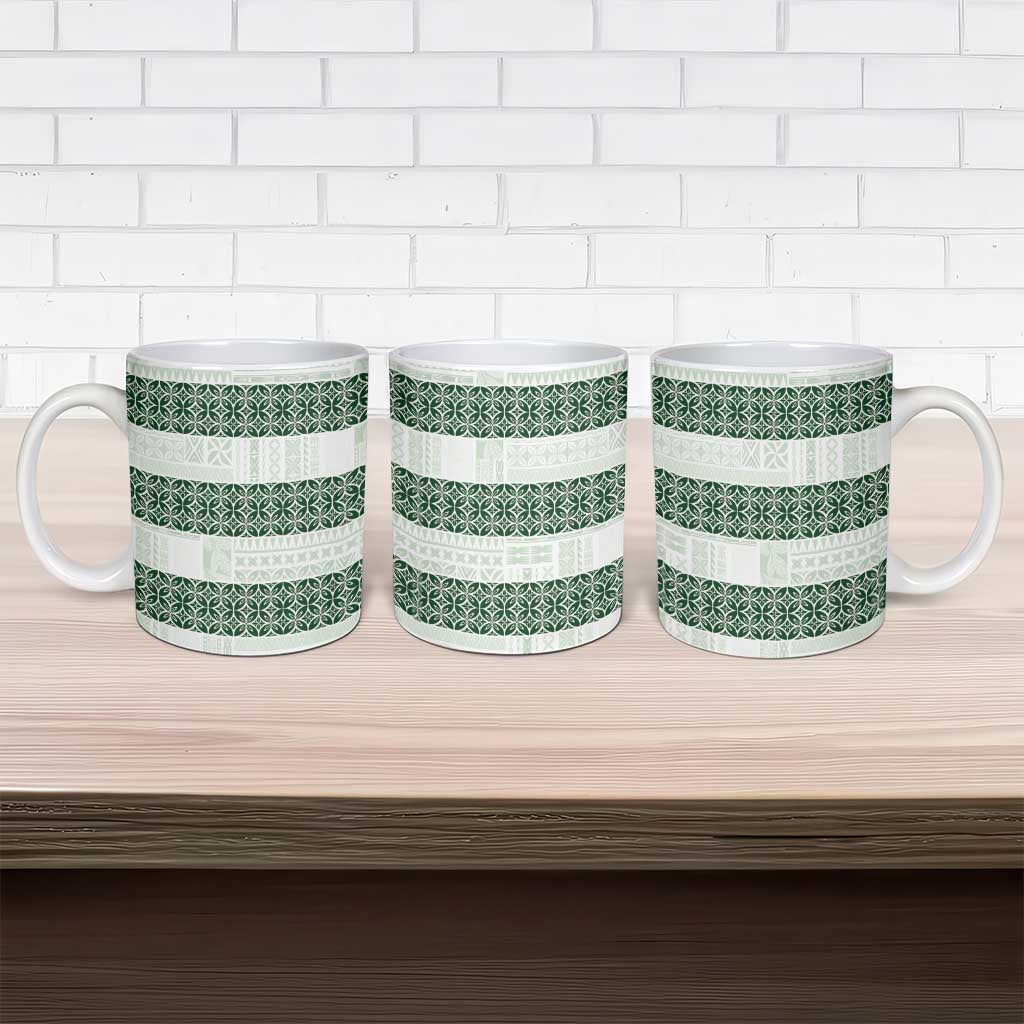 Samoa Siapo Green Trimmed Ceramic Mug Samoa White Sunday - Polynesian Pride