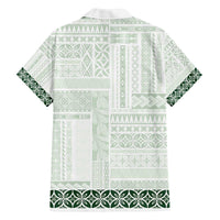 Samoa Siapo Green Trimmed Family Matching Off The Shoulder Long Sleeve Dress and Hawaiian Shirt Samoa White Sunday - Polynesian Pride