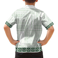 Samoa Siapo Green Trimmed Family Matching Off Shoulder Maxi Dress and Hawaiian Shirt Samoa White Sunday - Polynesian Pride