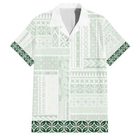 Samoa Siapo Green Trimmed Family Matching Off Shoulder Maxi Dress and Hawaiian Shirt Samoa White Sunday - Polynesian Pride