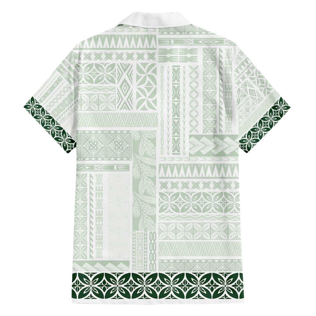 Samoa Siapo Green Trimmed Family Matching Off Shoulder Maxi Dress and Hawaiian Shirt Samoa White Sunday - Polynesian Pride