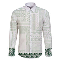 Samoa Siapo Green Trimmed Family Matching Off Shoulder Maxi Dress and Hawaiian Shirt Samoa White Sunday - Polynesian Pride