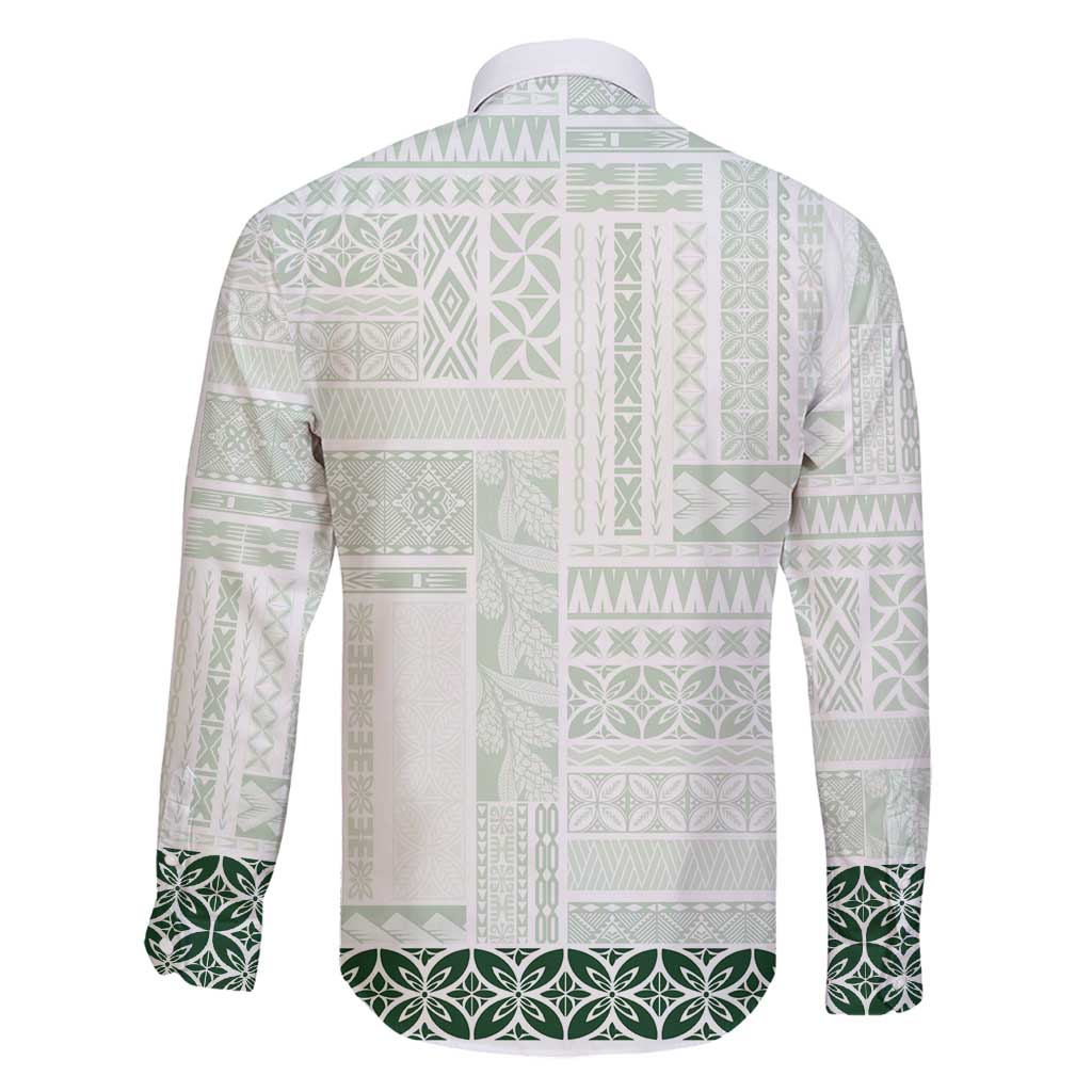 Samoa Siapo Green Trimmed Family Matching Off Shoulder Maxi Dress and Hawaiian Shirt Samoa White Sunday - Polynesian Pride