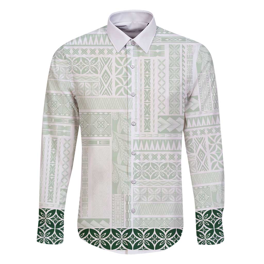 Samoa Siapo Green Trimmed Family Matching Off Shoulder Short Dress and Hawaiian Shirt Samoa White Sunday - Polynesian Pride