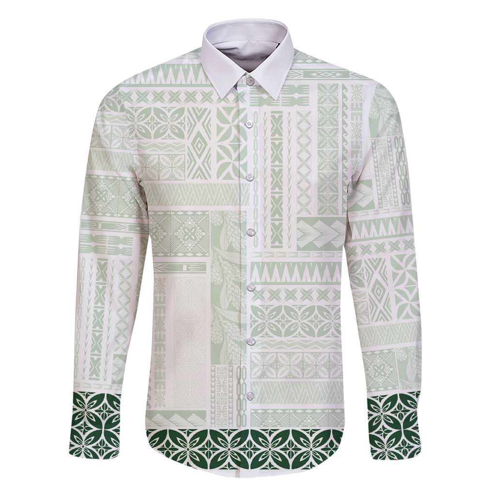 Samoa Siapo Green Trimmed Family Matching Short Sleeve Bodycon Dress and Hawaiian Shirt Samoa White Sunday - Polynesian Pride