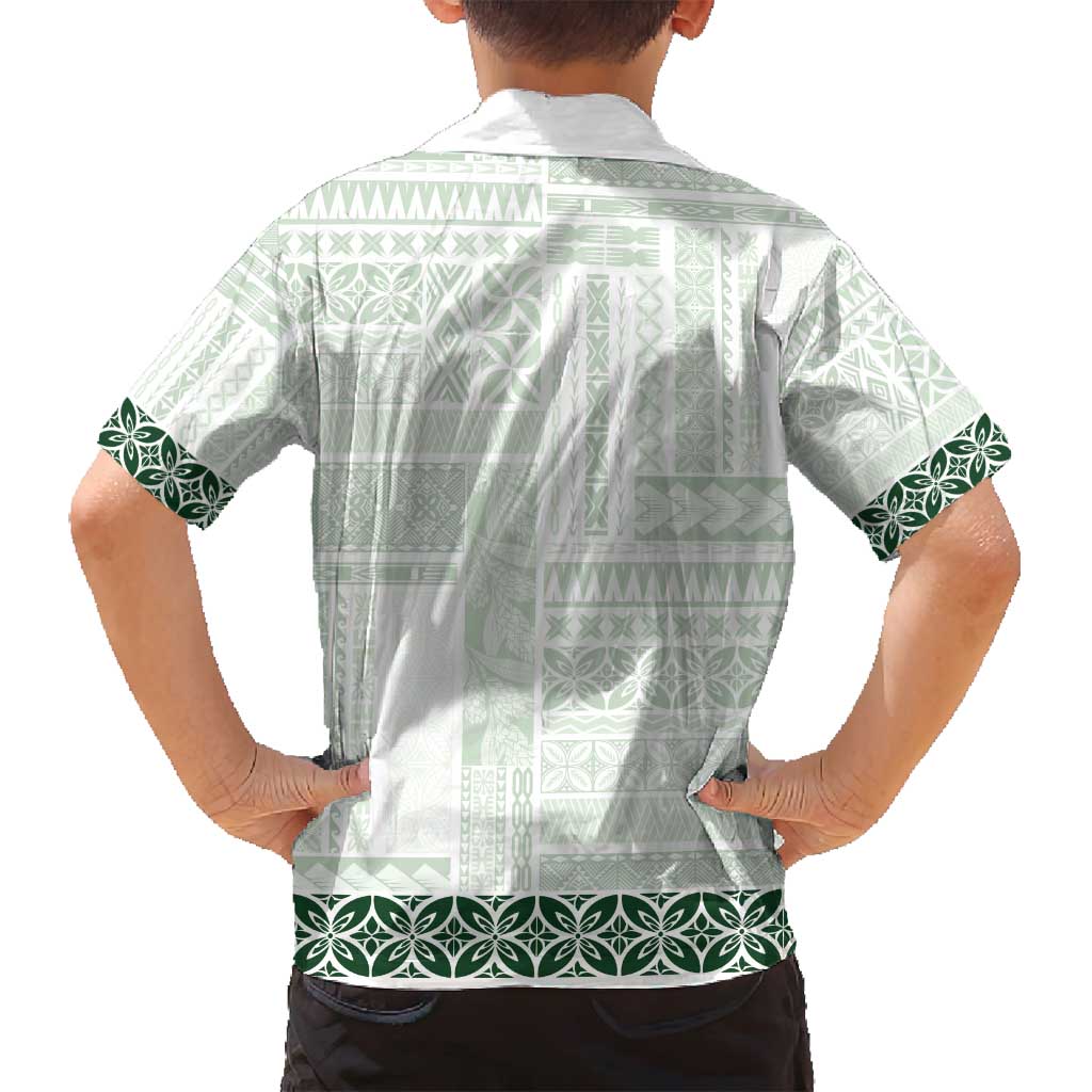 Samoa Siapo Green Trimmed Family Matching Summer Maxi Dress and Hawaiian Shirt Samoa White Sunday - Polynesian Pride