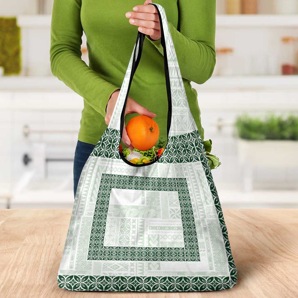 Samoa Siapo Green Trimmed Grocery Bag Samoa White Sunday - Polynesian Pride
