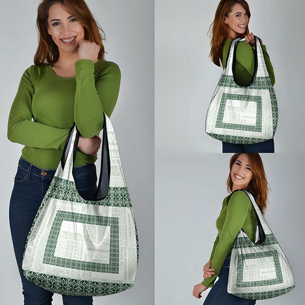 Samoa Siapo Green Trimmed Grocery Bag Samoa White Sunday - Polynesian Pride