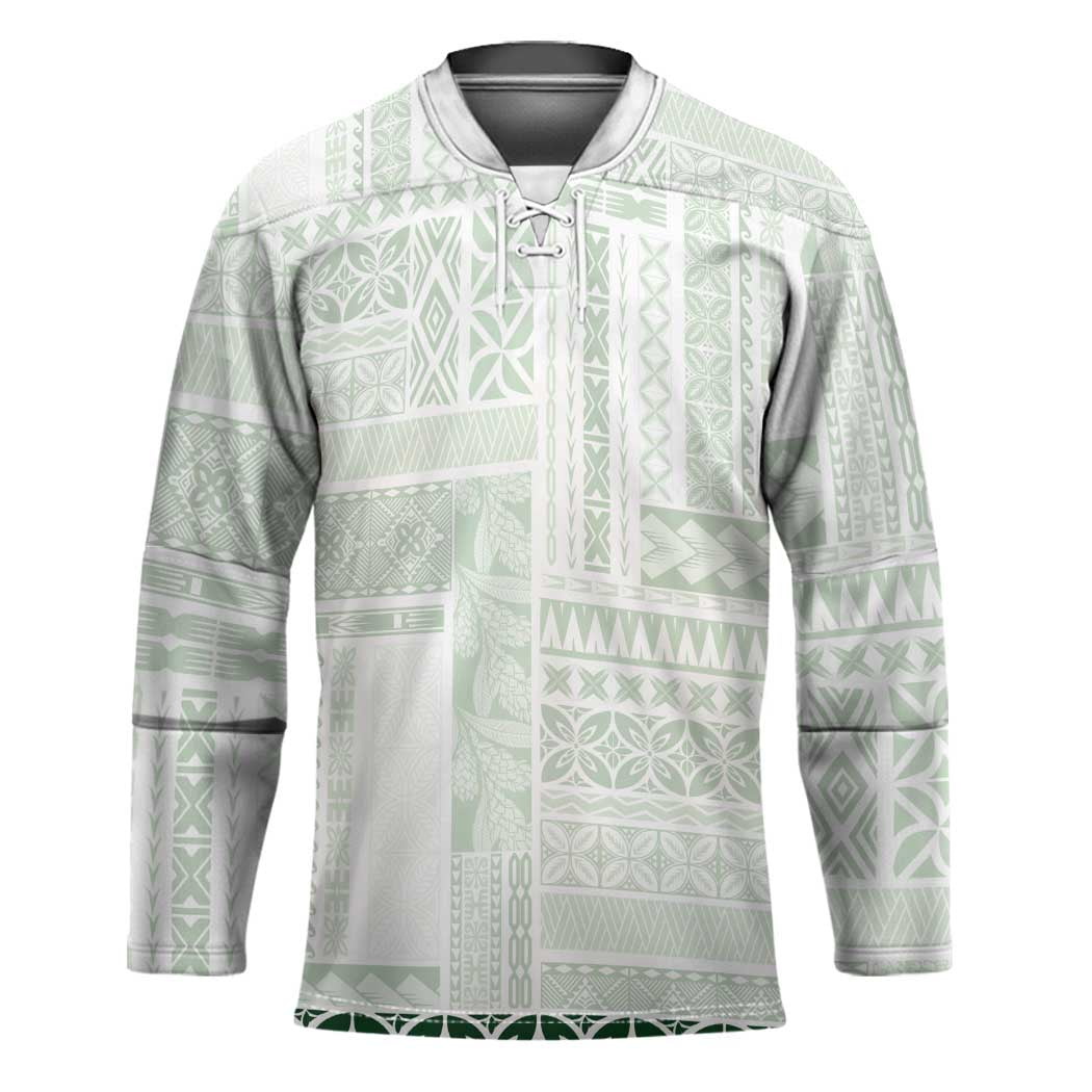 Samoa Siapo Green Trimmed Hockey Jersey Samoa White Sunday - Polynesian Pride