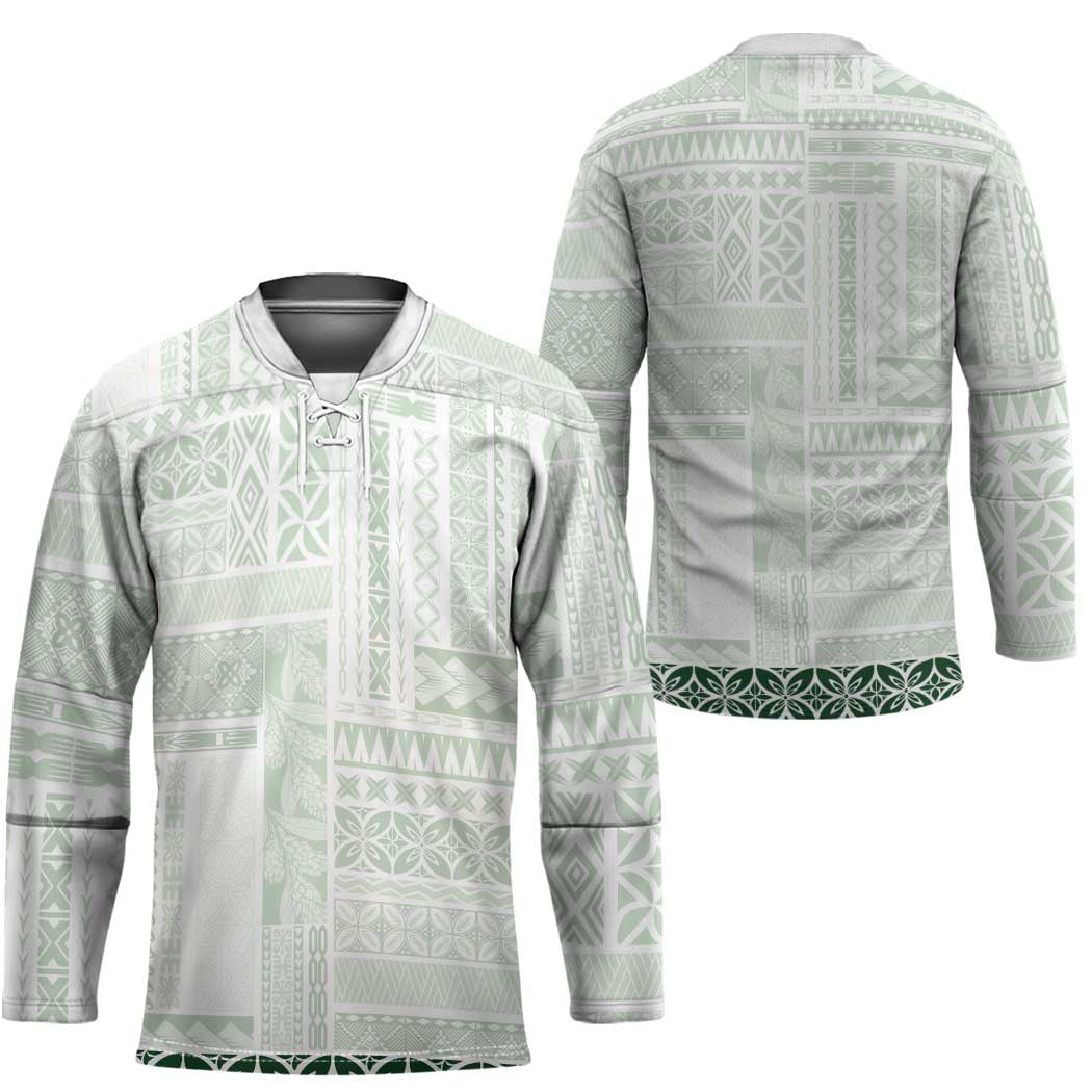 Samoa Siapo Green Trimmed Hockey Jersey Samoa White Sunday - Polynesian Pride
