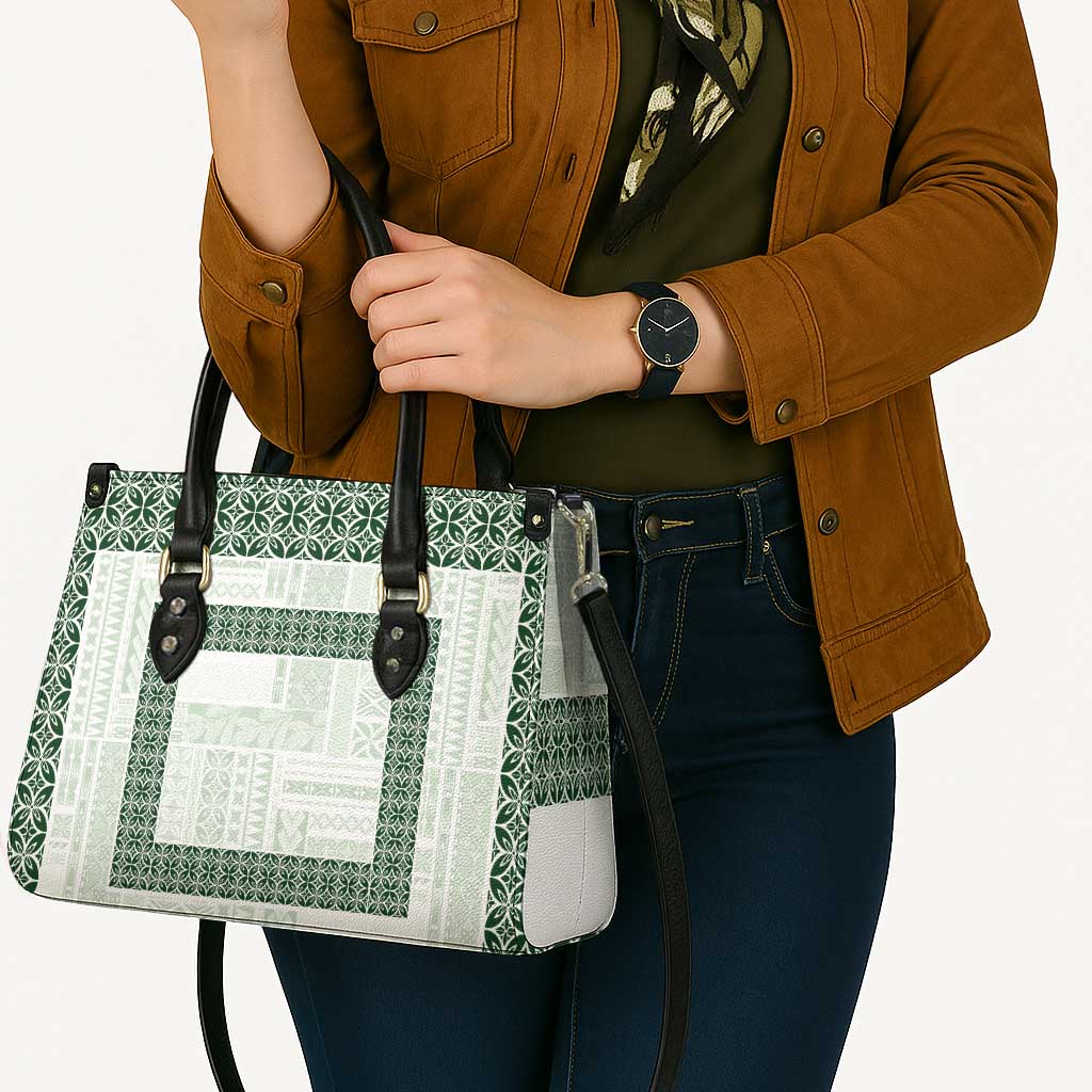 Samoa Siapo Green Trimmed Leather Bag Samoa White Sunday - Polynesian Pride