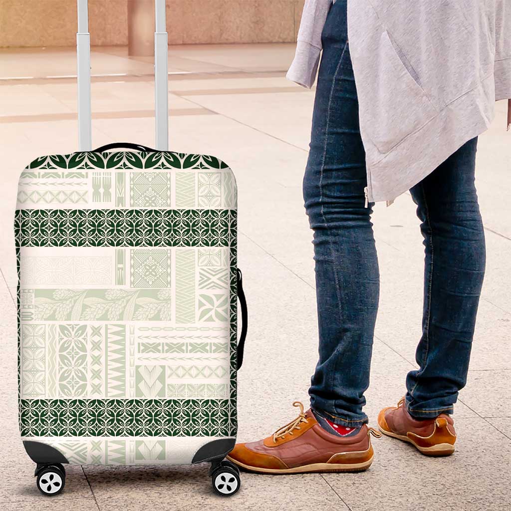 Samoa Siapo Green Trimmed Luggage Cover Samoa White Sunday - Polynesian Pride