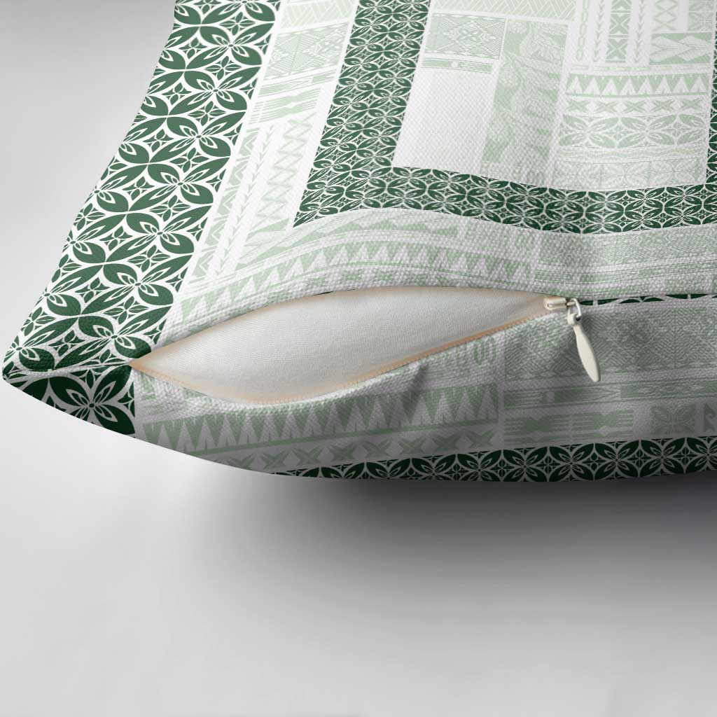 Samoa Siapo Green Trimmed Pillow Cover Samoa White Sunday - Polynesian Pride