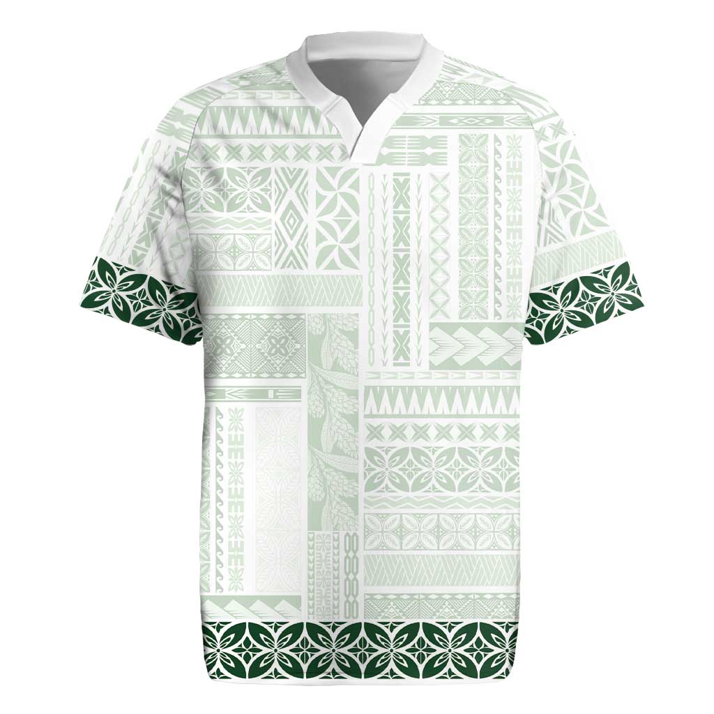 Samoa Siapo Green Trimmed Rugby Jersey Samoa White Sunday - Polynesian Pride