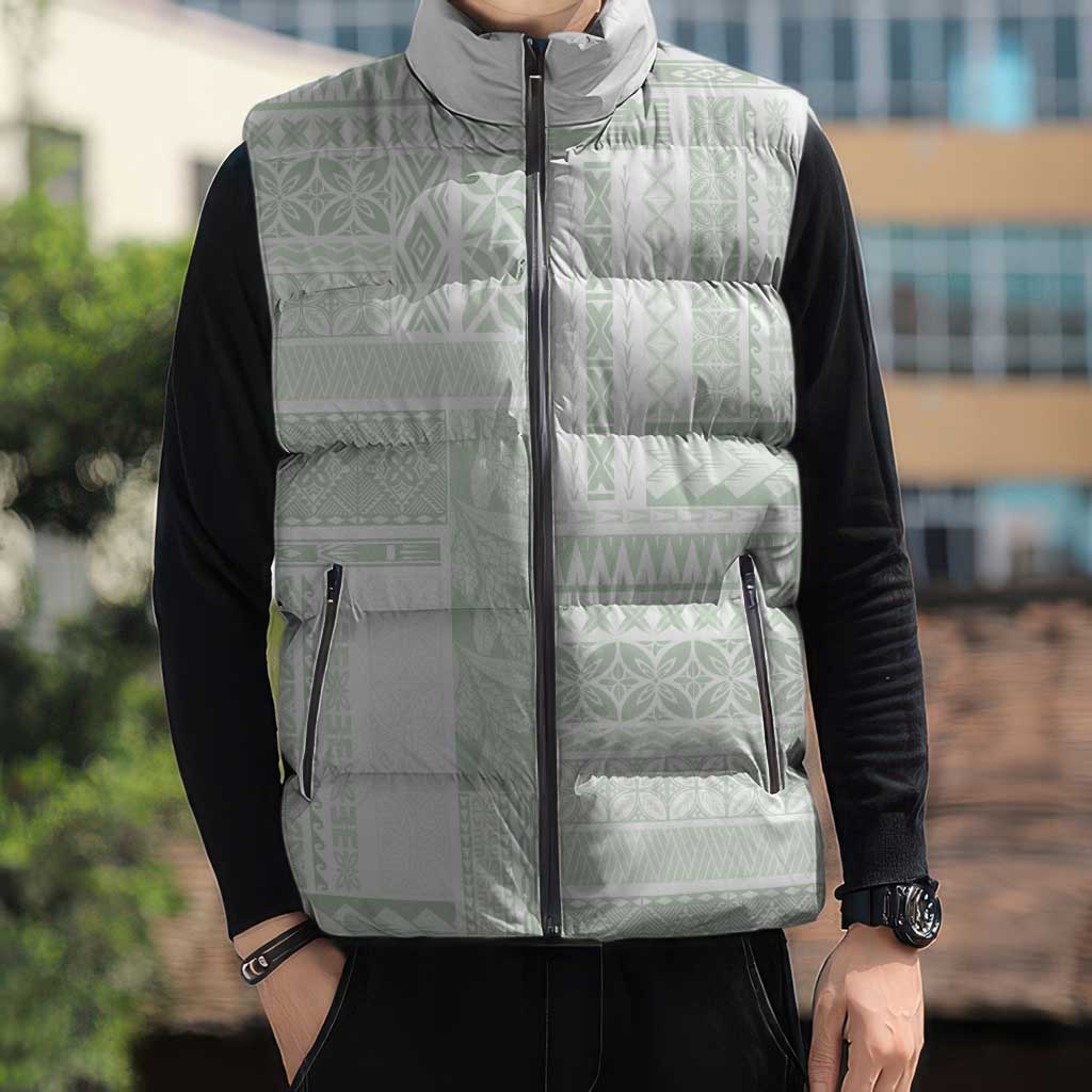 Samoa Siapo Green Trimmed Sleeveless Puffer Jacket Samoa White Sunday - Polynesian Pride