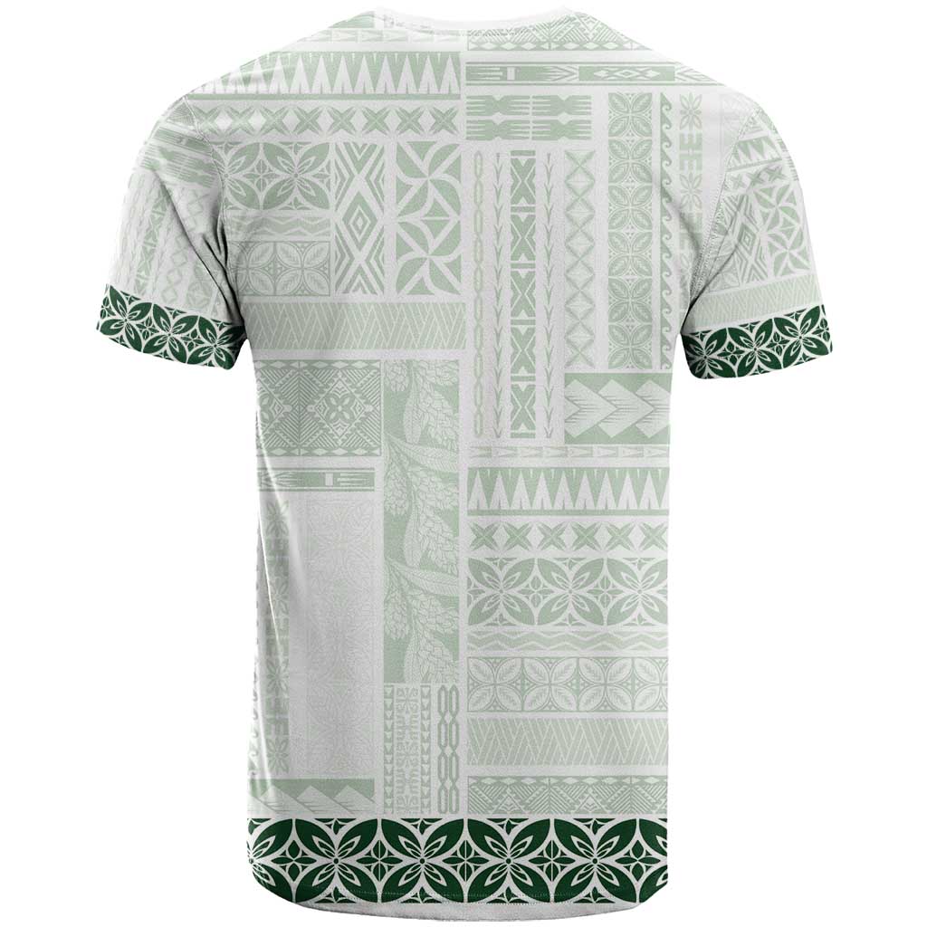 Samoa Siapo Green Trimmed T Shirt Samoa White Sunday - Polynesian Pride
