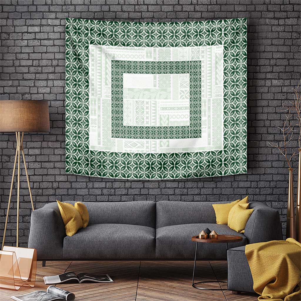 Samoa Siapo Green Trimmed Tapestry Samoa White Sunday - Polynesian Pride
