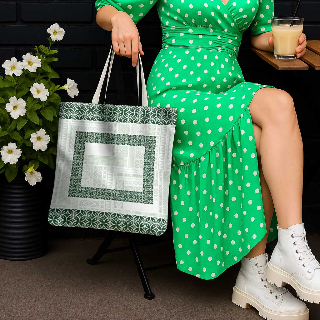 Samoa Siapo Green Trimmed Tote Bag Samoa White Sunday - Polynesian Pride