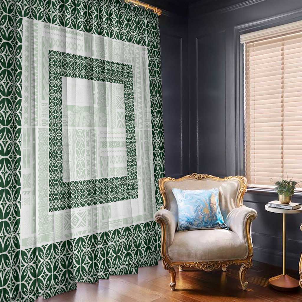 Samoa Siapo Green Trimmed Window Curtain Samoa White Sunday - Polynesian Pride