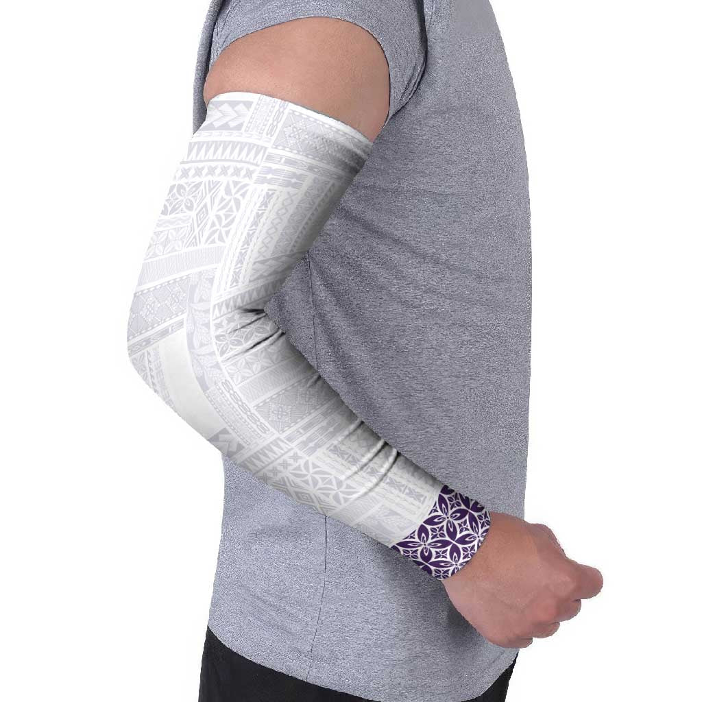 Samoa Siapo Purple Trimmed Arm Sleeves Samoa White Sunday - Polynesian Pride