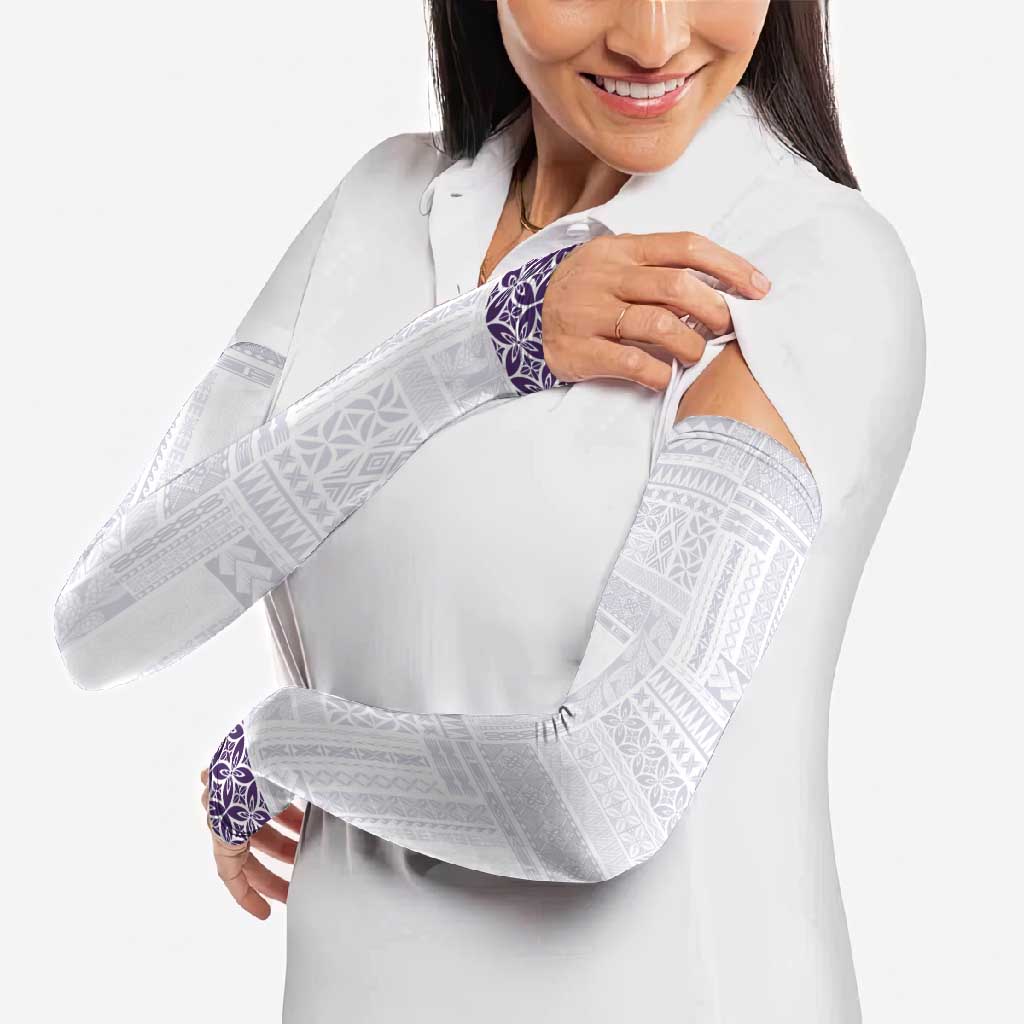 Samoa Siapo Purple Trimmed Arm Sleeves Samoa White Sunday - Polynesian Pride