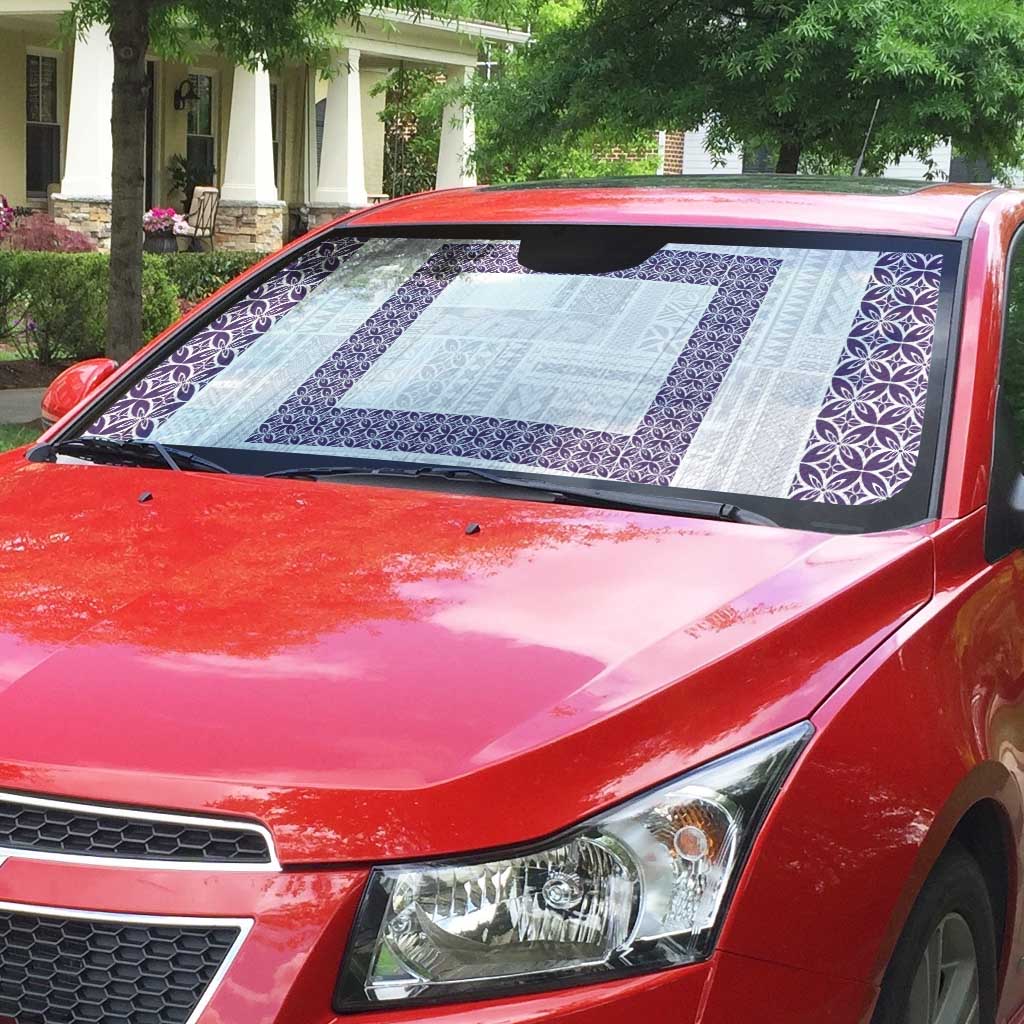 Samoa Siapo Purple Trimmed Auto Sun Shade Samoa White Sunday - Polynesian Pride