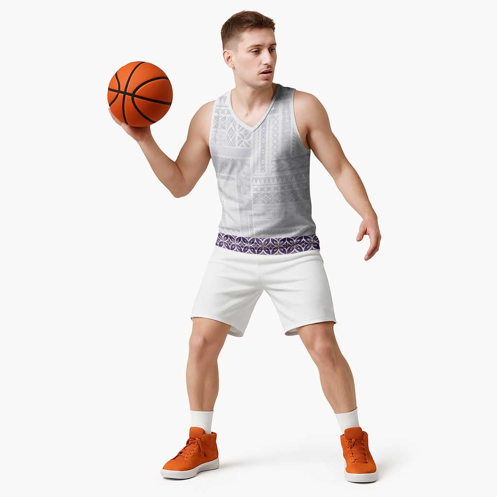 Samoa Siapo Purple Trimmed Basketball Jersey Samoa White Sunday - Polynesian Pride