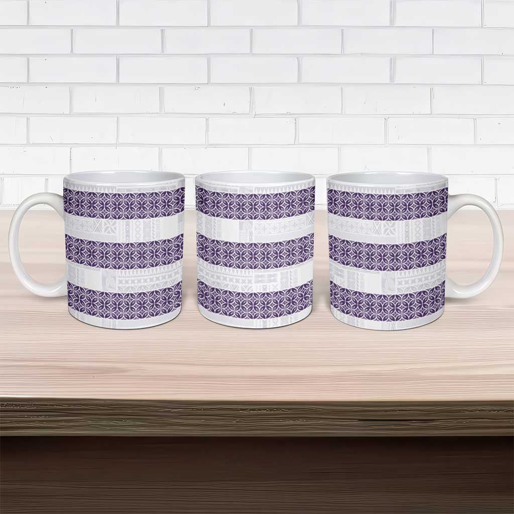 Samoa Siapo Purple Trimmed Ceramic Mug Samoa White Sunday - Polynesian Pride