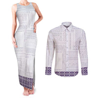 Samoa Siapo Purple Trimmed Couples Matching Tank Maxi Dress and Long Sleeve Button Shirt Samoa White Sunday - Polynesian Pride