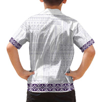 Samoa Siapo Purple Trimmed Family Matching Off The Shoulder Long Sleeve Dress and Hawaiian Shirt Samoa White Sunday LT01 - Polynesian Pride