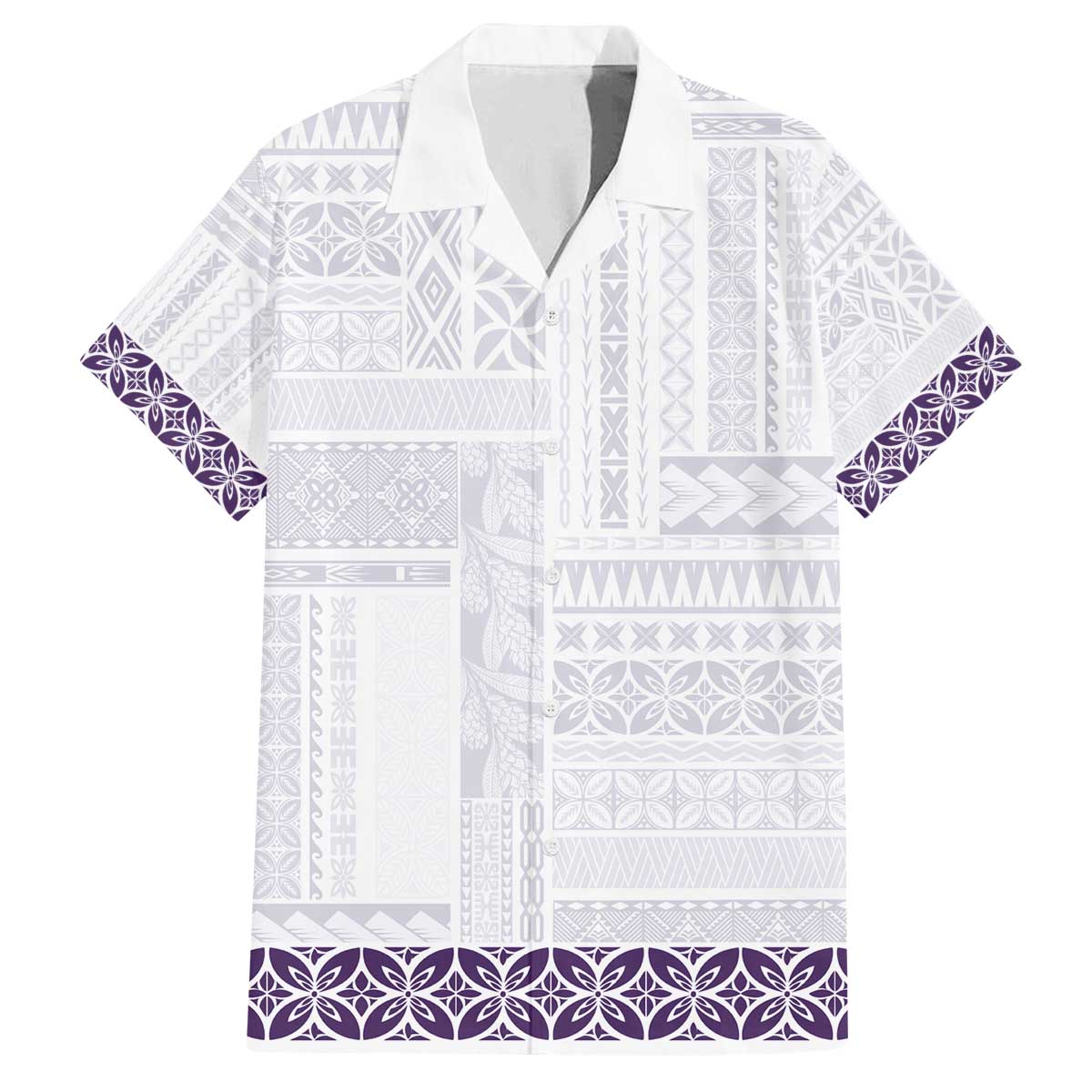 Samoa Siapo Purple Trimmed Family Matching Off The Shoulder Long Sleeve Dress and Hawaiian Shirt Samoa White Sunday LT01 Dad's Shirt - Short Sleeve Purple - Polynesian Pride