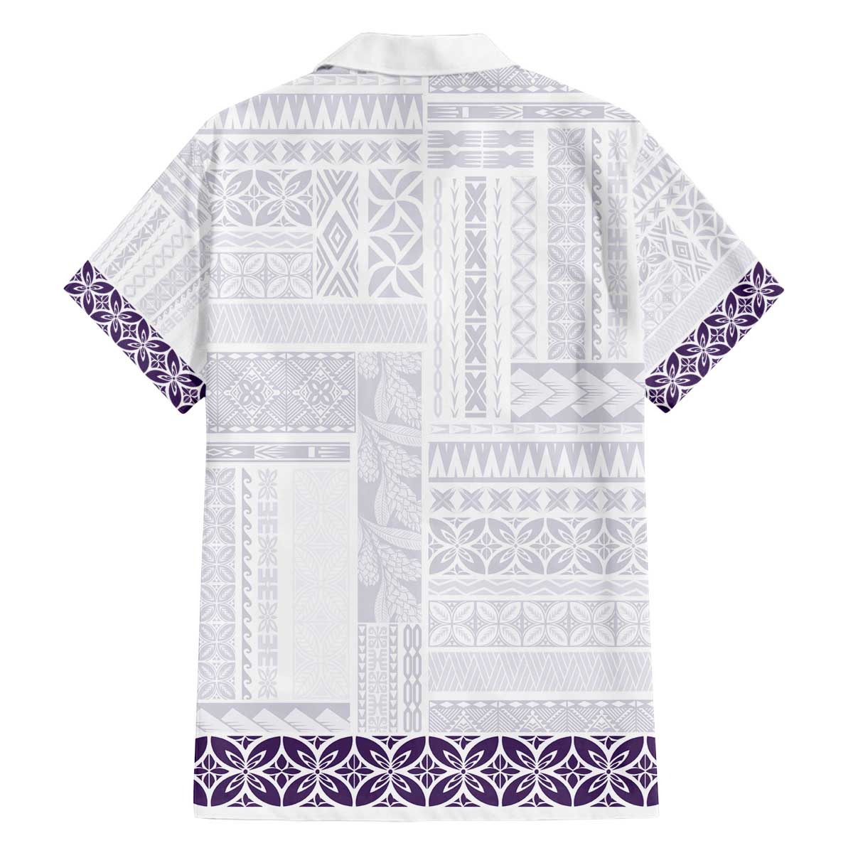Samoa Siapo Purple Trimmed Family Matching Off The Shoulder Long Sleeve Dress and Hawaiian Shirt Samoa White Sunday LT01 - Polynesian Pride