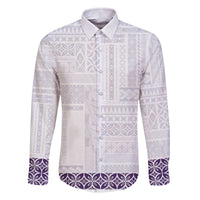 Samoa Siapo Purple Trimmed Family Matching Off The Shoulder Long Sleeve Dress and Hawaiian Shirt Samoa White Sunday LT01 Dad's Shirt - Long Sleeve Purple - Polynesian Pride