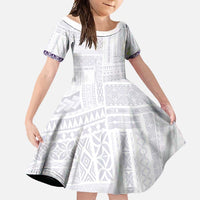 Samoa Siapo Purple Trimmed Family Matching Off Shoulder Maxi Dress and Hawaiian Shirt Samoa White Sunday - Polynesian Pride