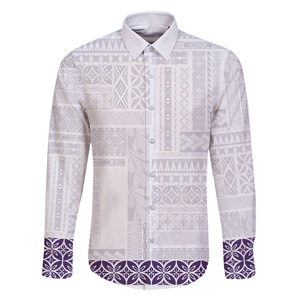 Samoa Siapo Purple Trimmed Family Matching Off Shoulder Maxi Dress and Hawaiian Shirt Samoa White Sunday - Polynesian Pride