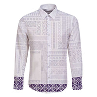 Samoa Siapo Purple Trimmed Family Matching Off Shoulder Short Dress and Hawaiian Shirt Samoa White Sunday - Polynesian Pride